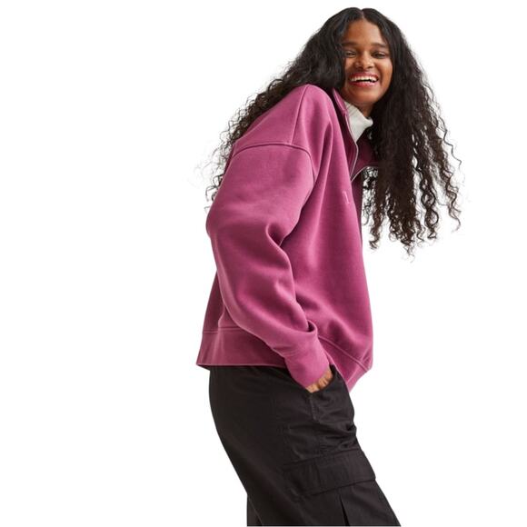 H&M Oversized Long Beach Spellout Half Zip Stand Up Collar Dropped Shoulder NWT - Picture 4 of 16